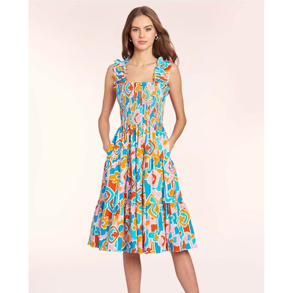 Amanda Uprichard Adelene Pocket Nap Dress Bright Floral Midi Miami NWT Small - Picture 1 of 7